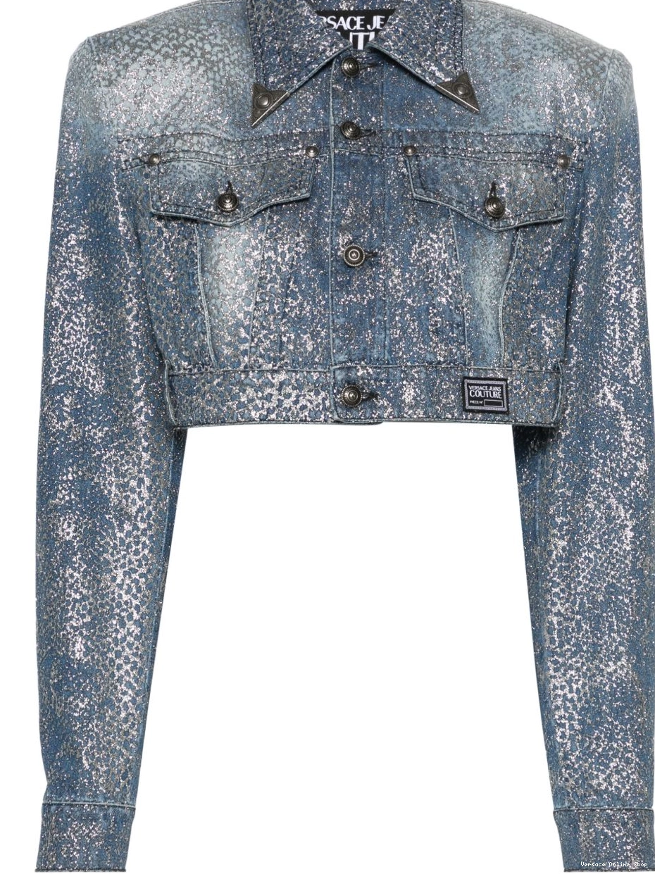 Cheap denim Women Versace Animalier cropped Jeans Couture jacket 0412